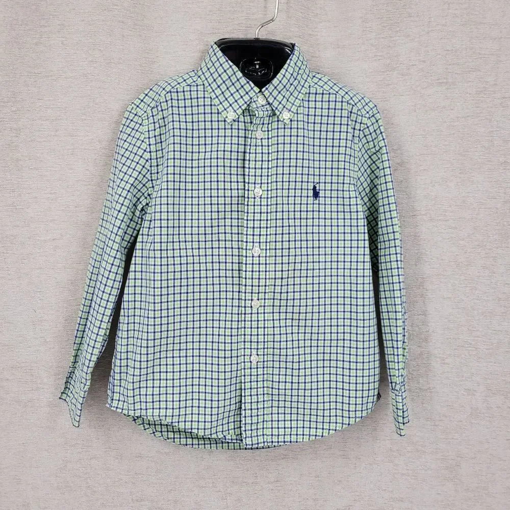 Ralph Lauren Green and Blue Check Plaid Button-Down Shirt Long Sleeves